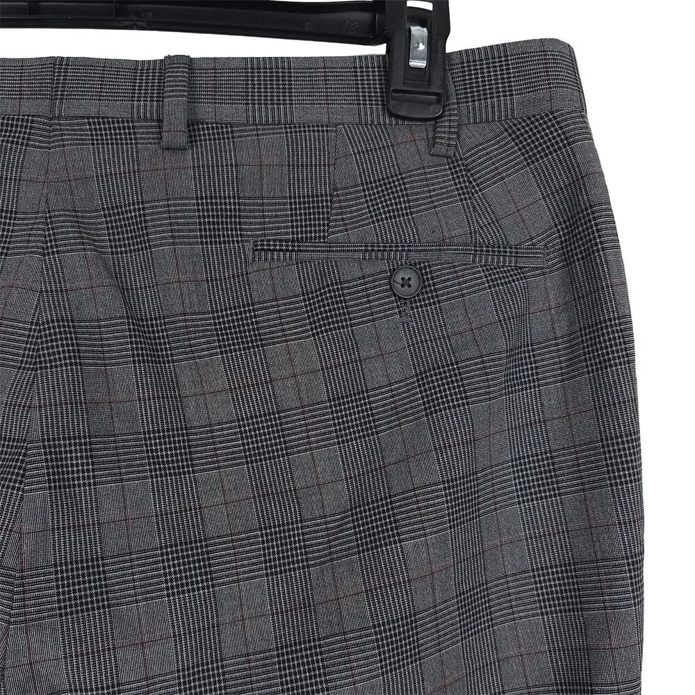 Calvin Klein Mens Slim Fit Dress Pants 38x30 Grey Black Plaid Stretch NWT